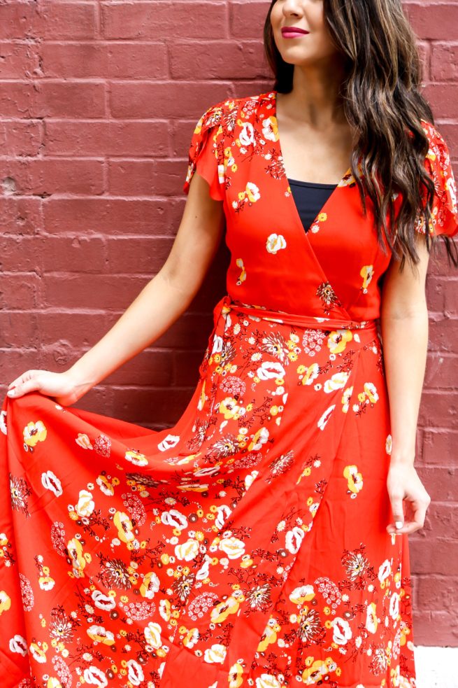 Gorgeous Red Floral Maxi Wrap Dress