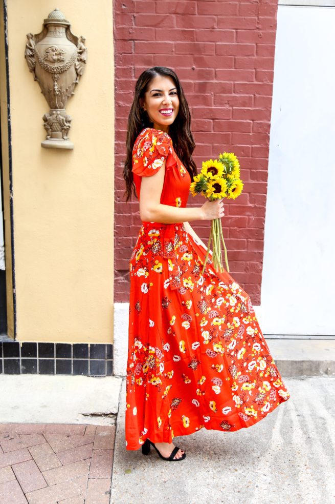 Red Floral Maxi Wrap Dress