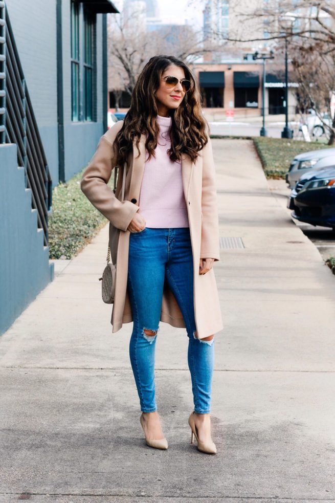 Camel Coat and Pink Sweater for Winter