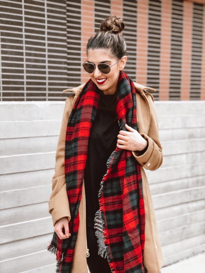 Camel Coat with Scarf Outfit