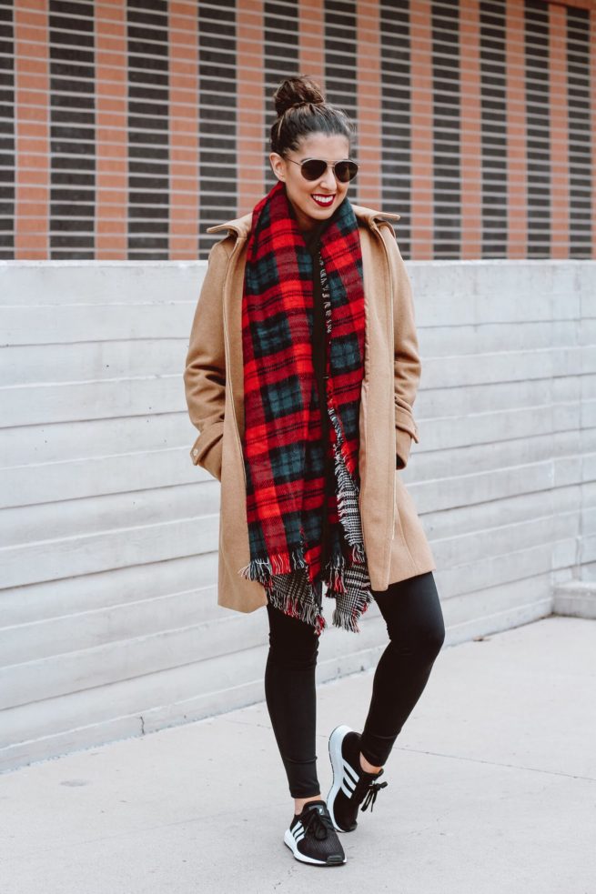 Camel Coat with Sweater and Leggings