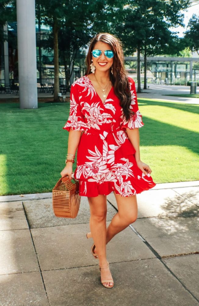 Cute Red Floral Ruffle Dress