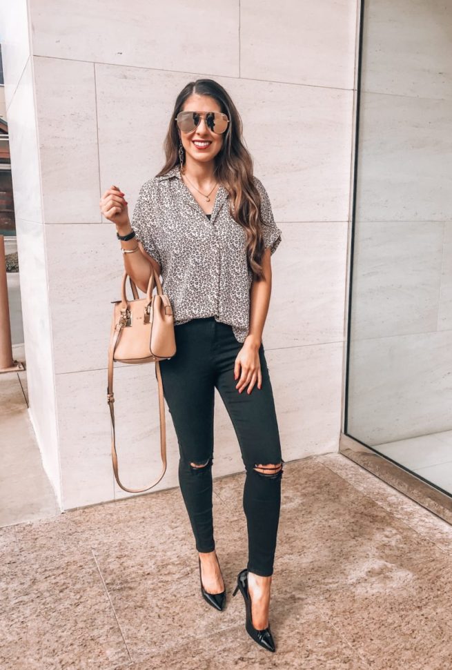 Leopard Blouse and Black Jeans Style 