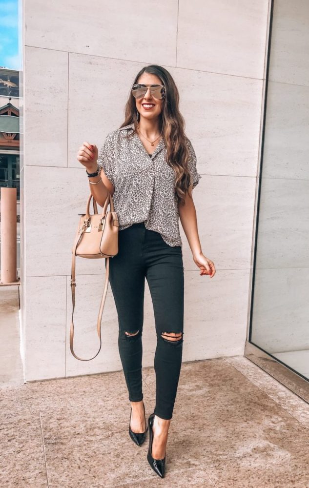 Leopard Blouse and Black Jeans Style 