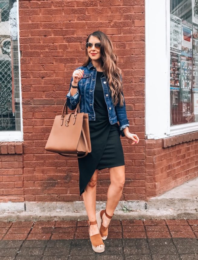 Black Twist Dress with Denim Jacket 