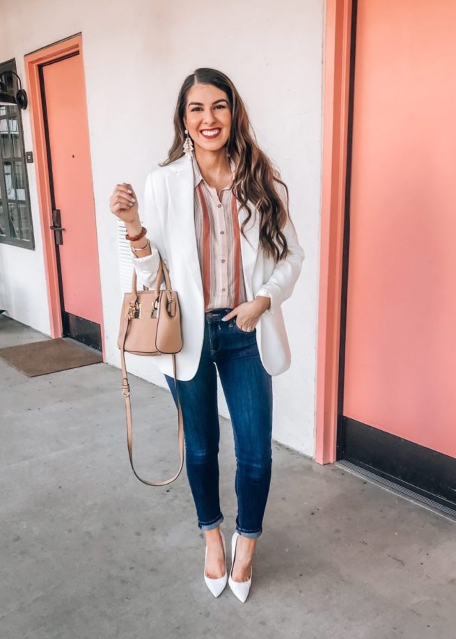 Stripe Button Up Top for Work with a Blazer 