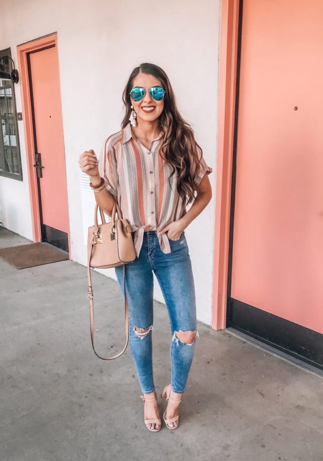 Cute Stripe Button Up Shirt and Denim