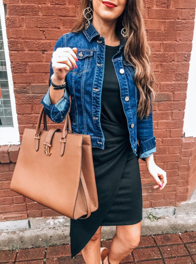 Denim Jacket and Black Twist Dress 