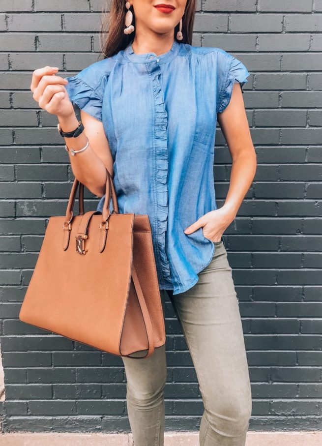 Cute Chambray Ruffle Top 