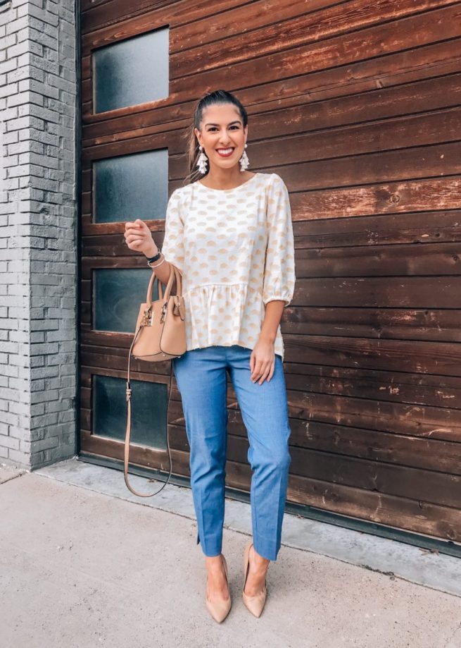 Cute Spring Yellow Polka Dot Top for the Office 