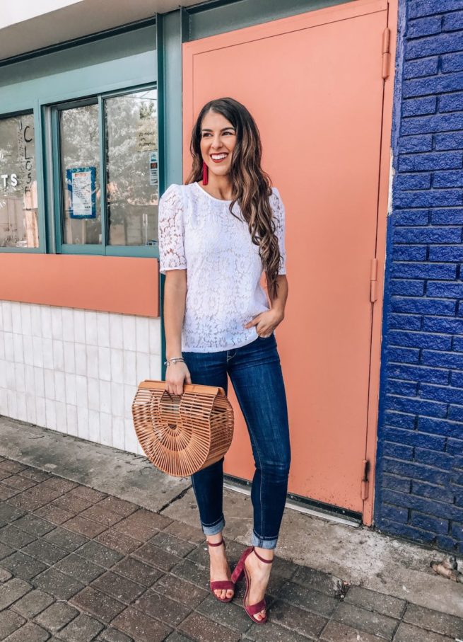 White Lace Top and Dark Wash Jeans 