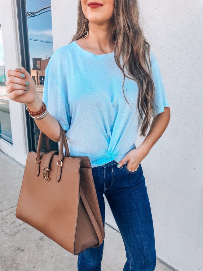 Cute Blue Twist Tee and Denim Jeans 