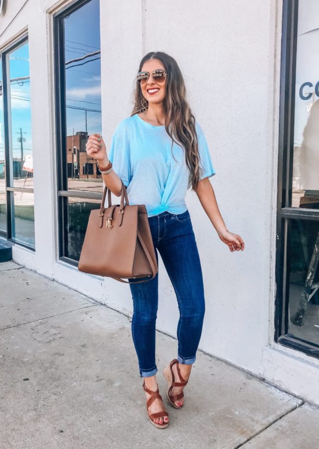 Cute Blue Twist Tee and Denim Jeans 