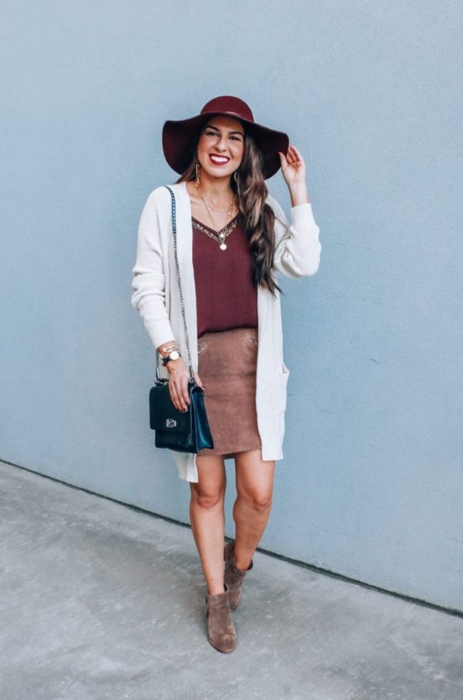 Fall Cardigan and Suede Skirt Nordstrom Sale