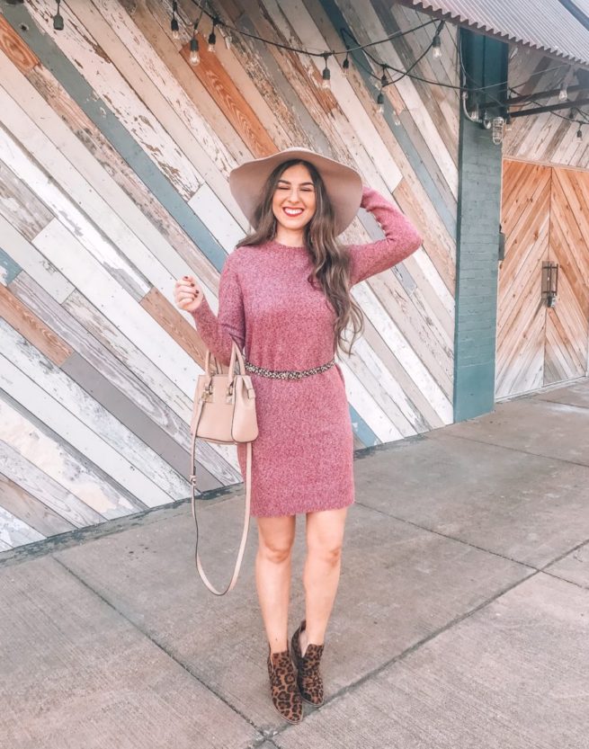 Sweater Dress with Leopard Booties for Fall 