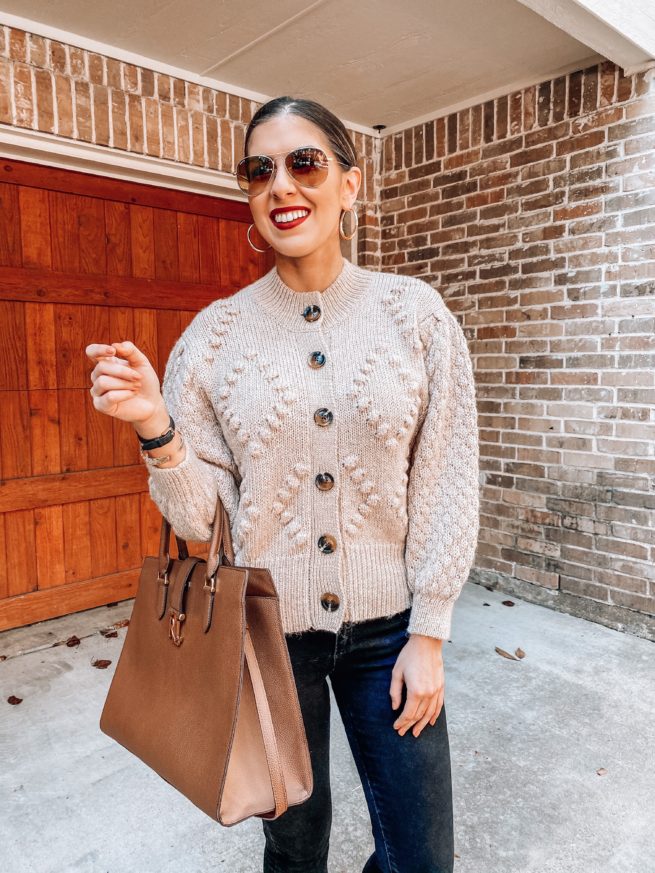 Oatmeal Colored Pom Pom Cardigan for Fall 