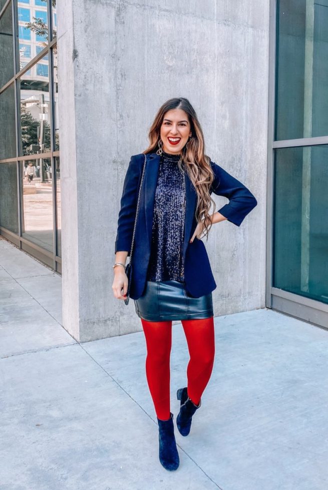 Black Blazer and Holiday Sequin Halter Top 