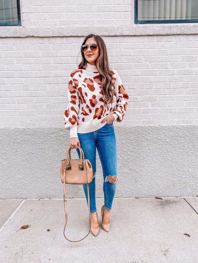 Animal Print Turtleneck Sweater