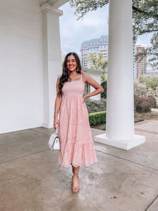 Blush Pink Eyelet Smocked Dress