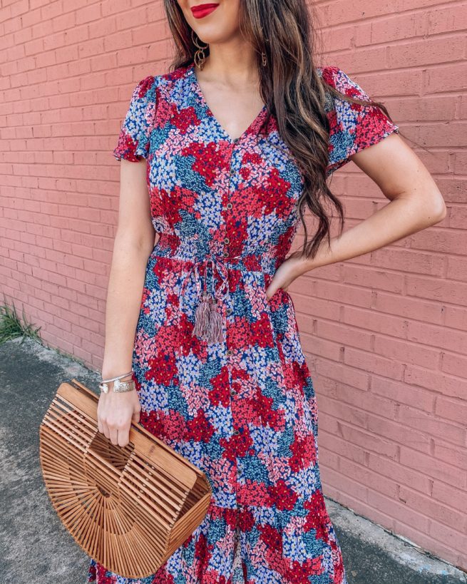 Floral Print Flutter Sleeve Dress