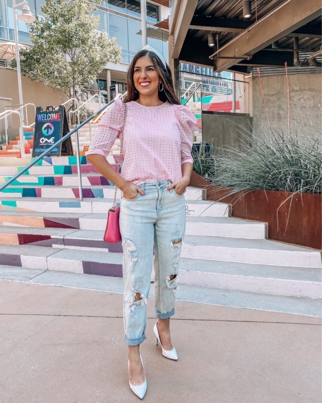 Barbie Pink Eyelet Top and Mom Jeans