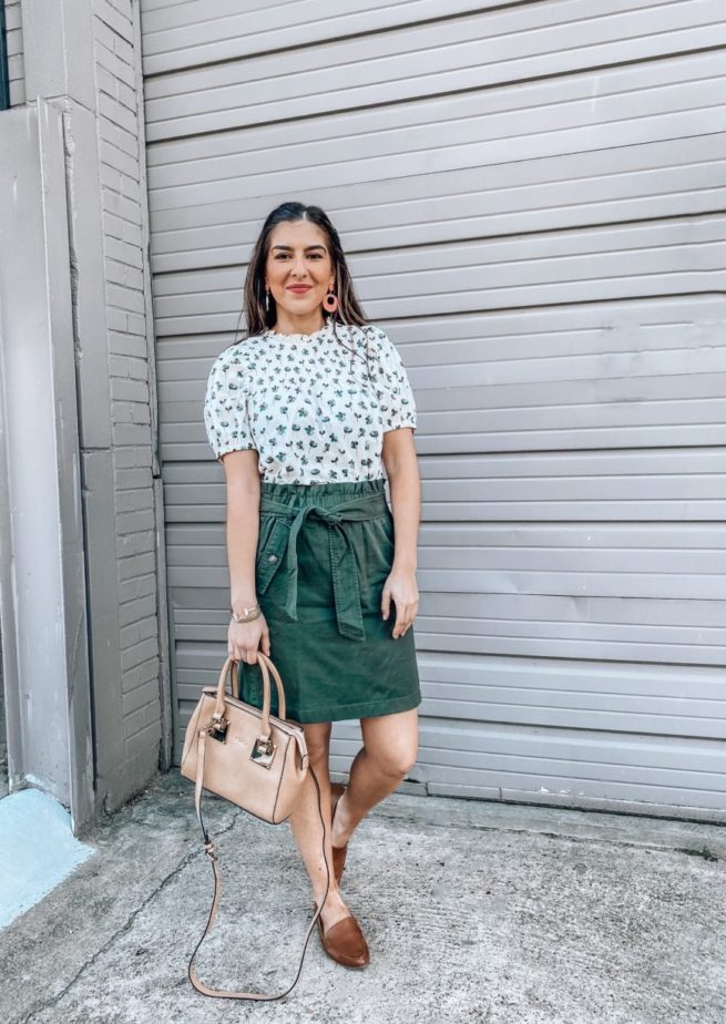 Floral Top and Olive Skirt