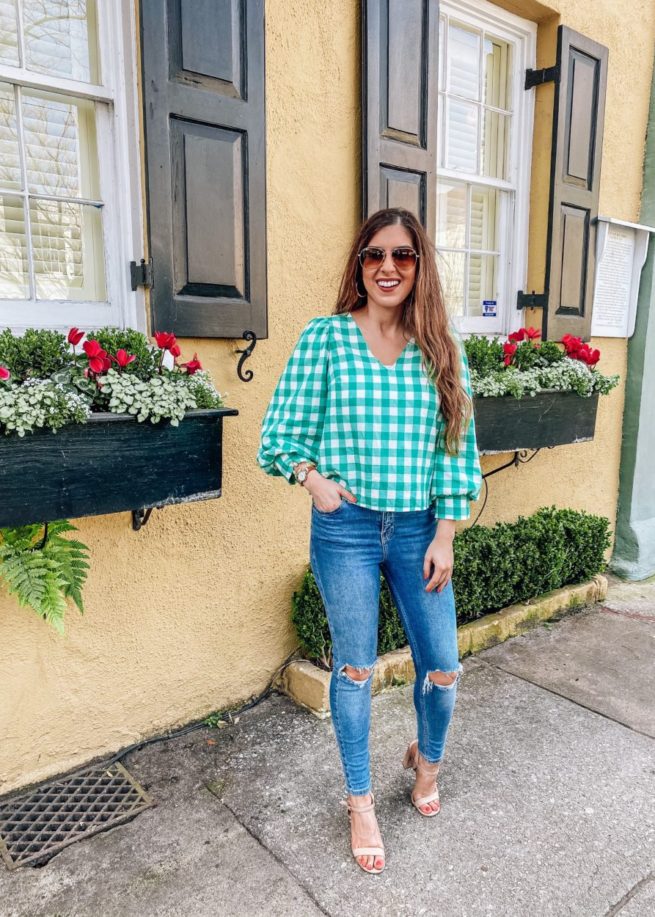 Green Gingham Check Top