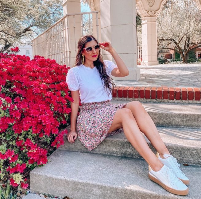 White Eyelet Top and Floral Skirt